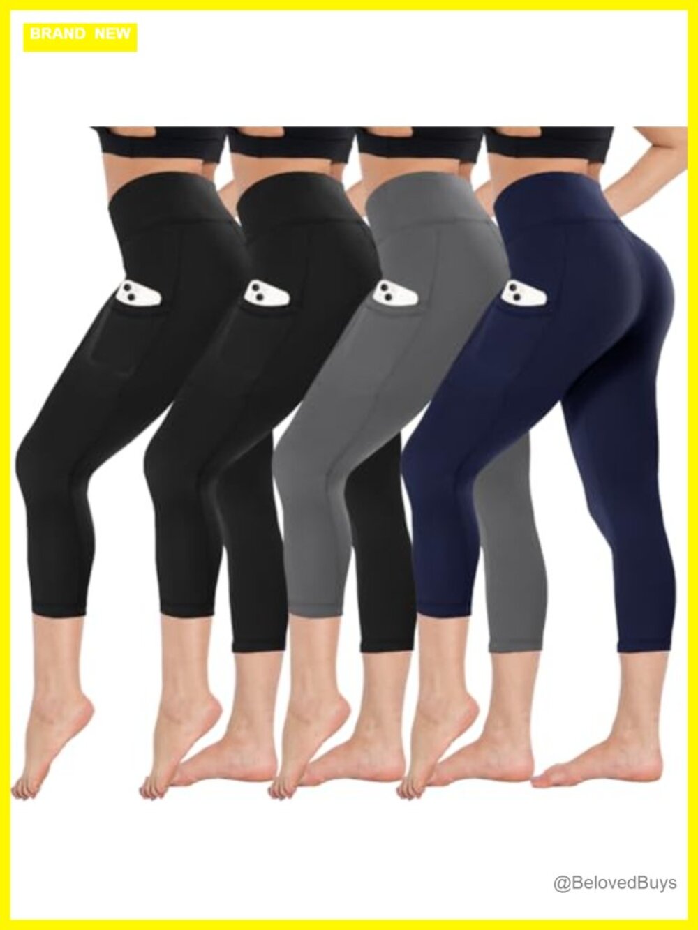 4 Pack Capri Leggings High Waisted Tummy Control Yoga Pants Pockets